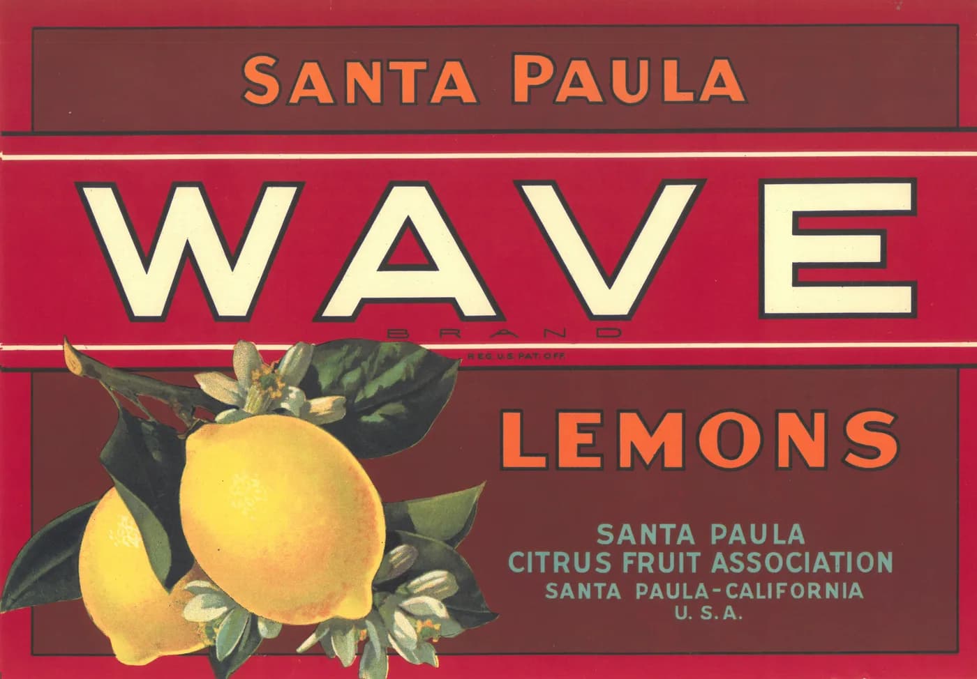 Wave, citrus crate label, lemons, Santa Paula, California, U.S.A., 1925