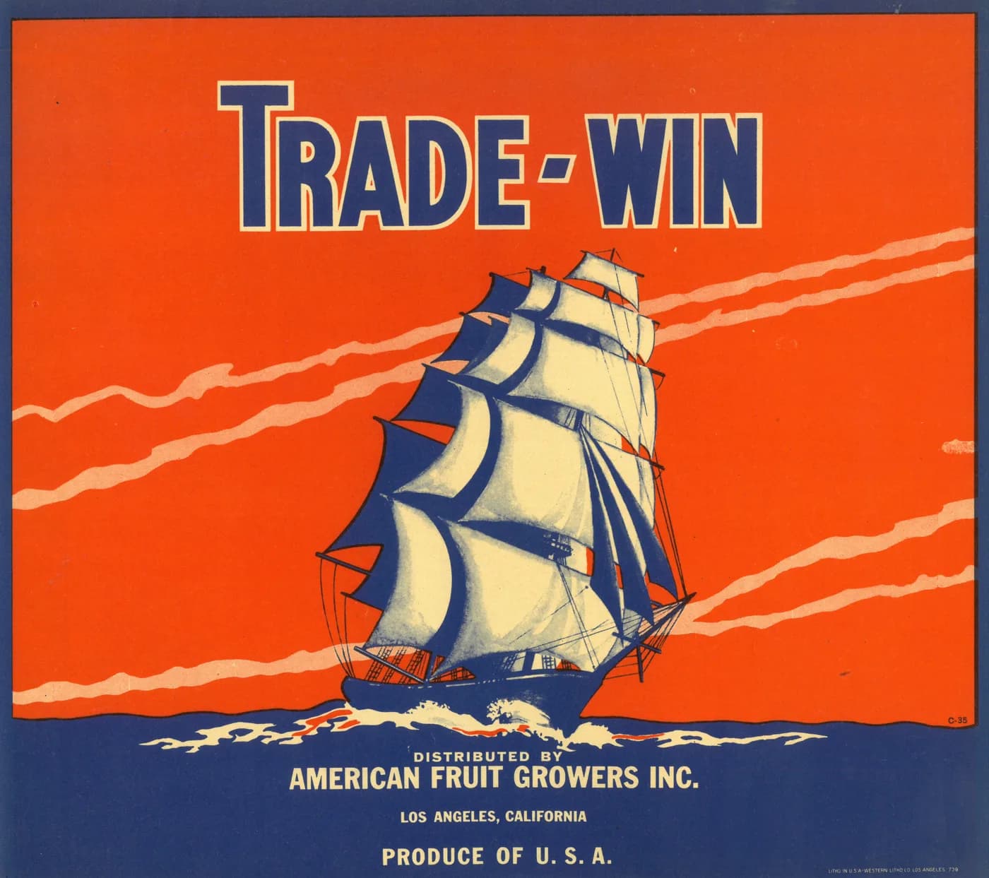 Trade-Win, citrus crate label, Los Angeles, California, 1920-1930