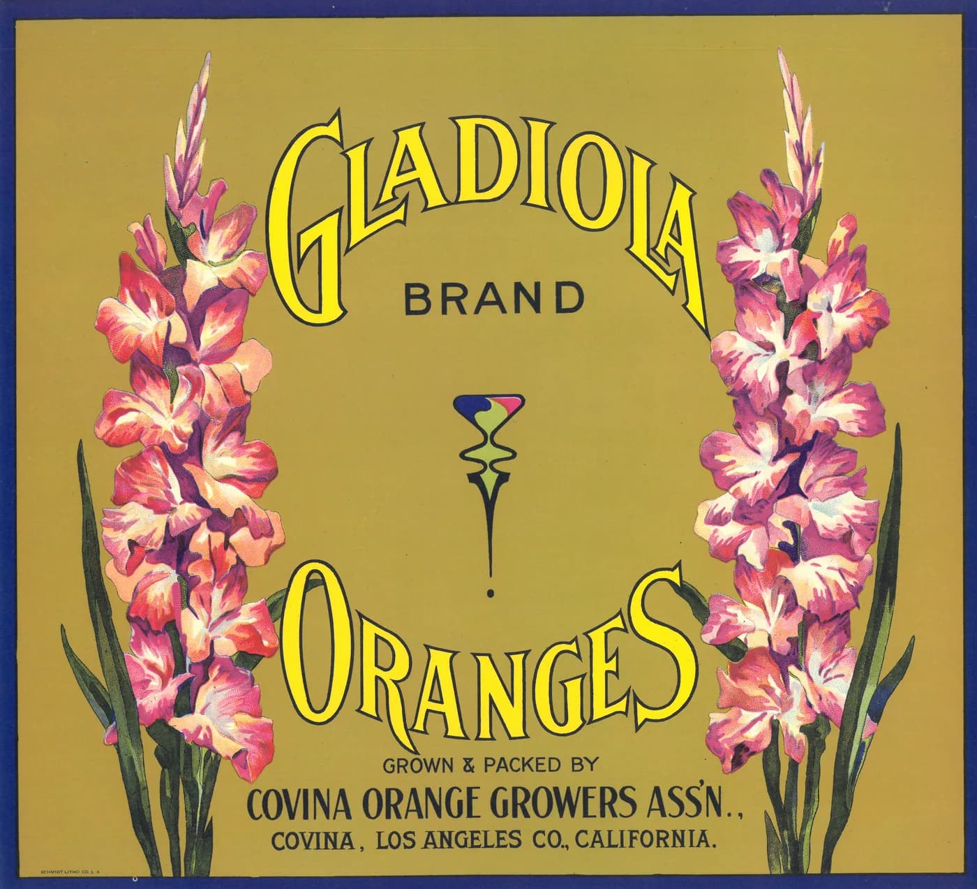 Gladiola, citrus crate label, oranges, Covina, Los Angeles Co., California, 1890-1900
