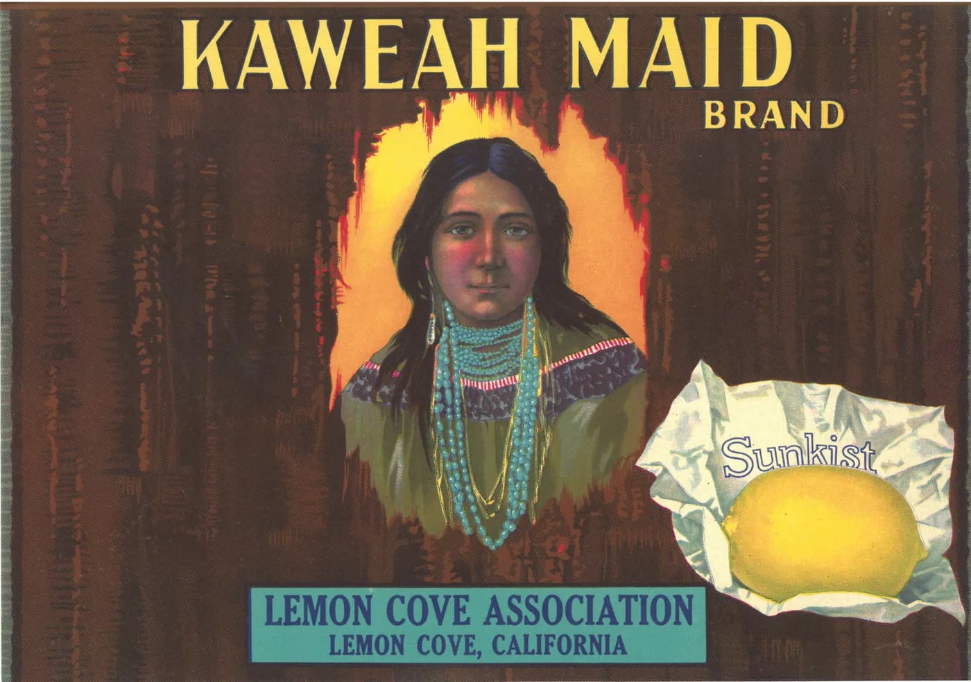 Kaweah Maid, citrus crate label, lemon, Lemon Cove, California, 1920-1930