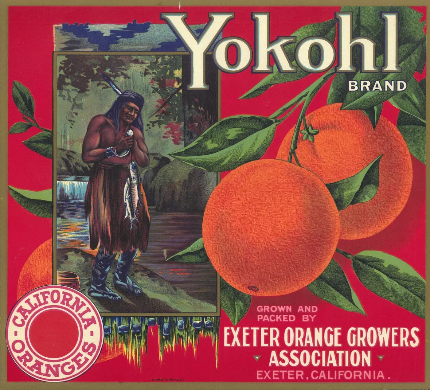 Yokohl, citrus crate label, oranges, Exeter, California, 1931