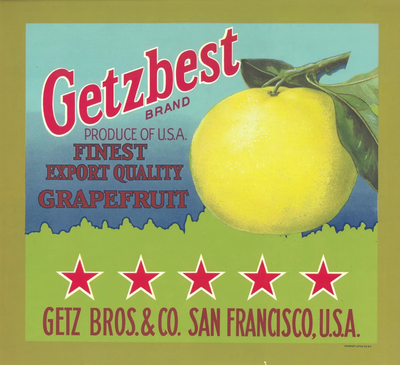 Getzbest, citrus crate label, grapefruit, U.S.A., 1890-1900