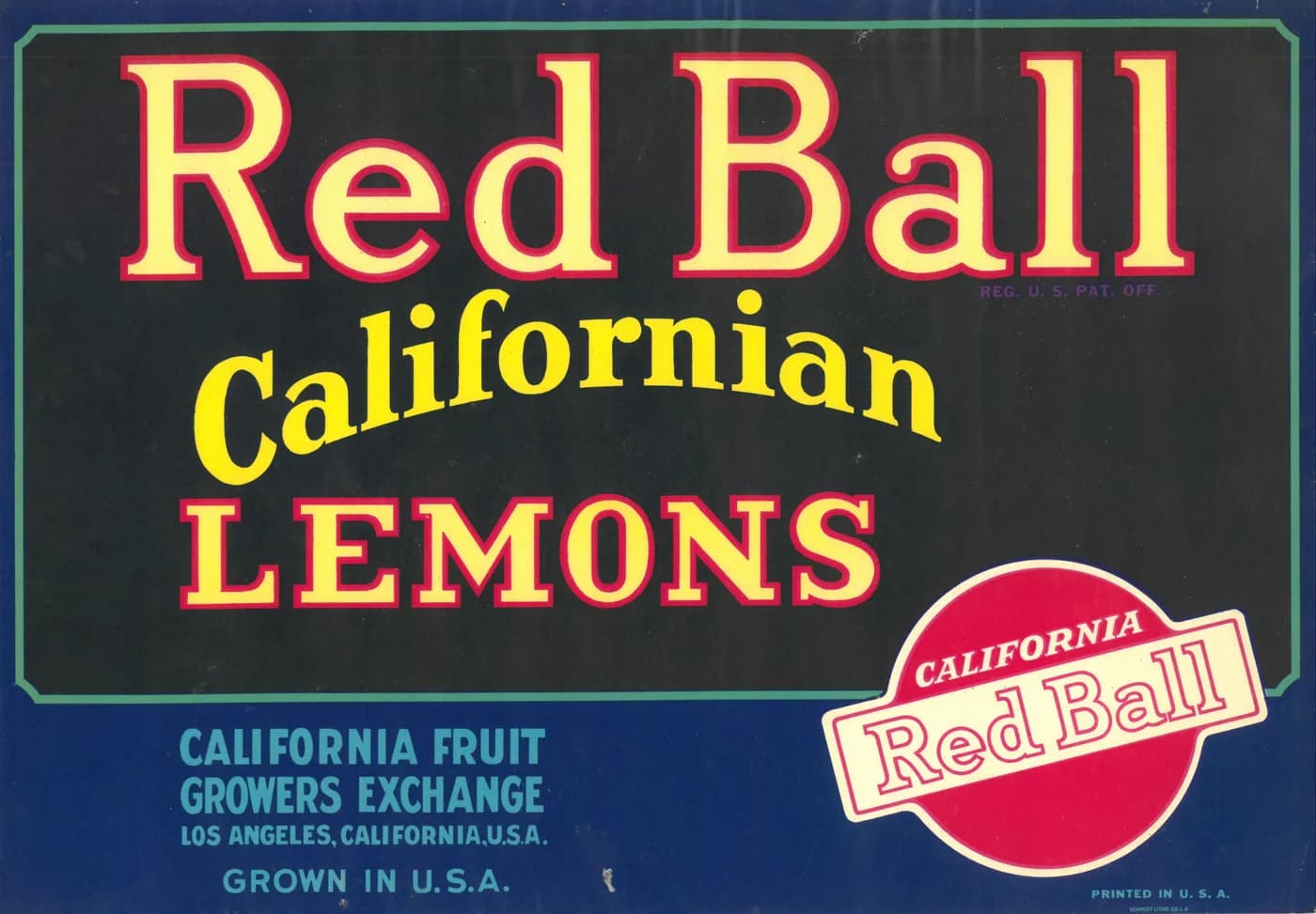 Red Ball, citrus crate label, lemons, Los Angeles, California, U.S.A., 1920-1930