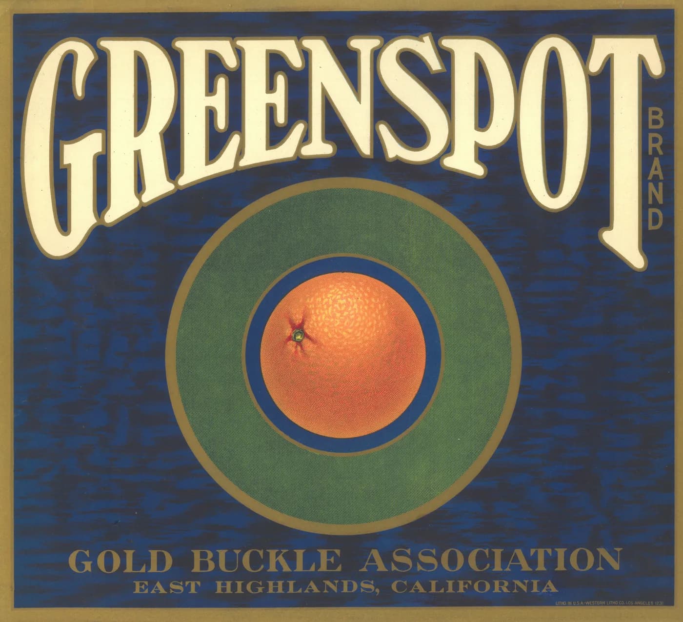 GREESPOT, citrus crate label, East Highlands, California, 1931