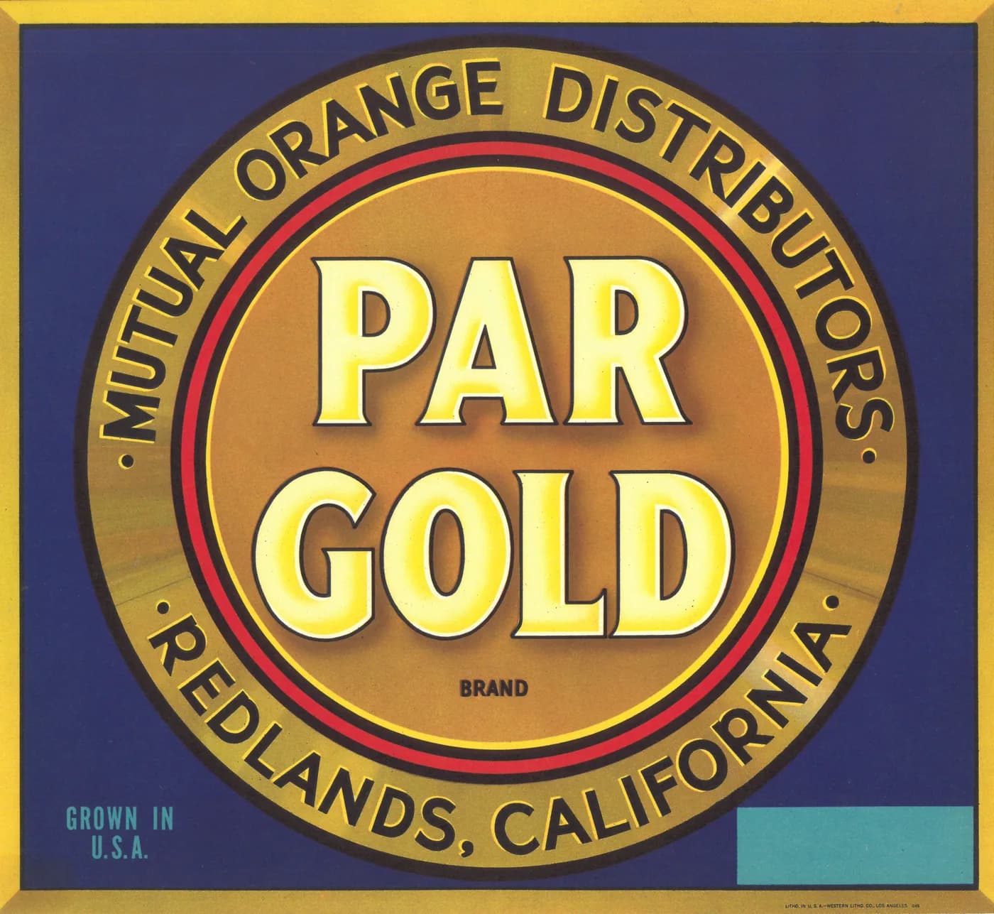 Par Gold, citrus crate label, Redlands, California, 1952