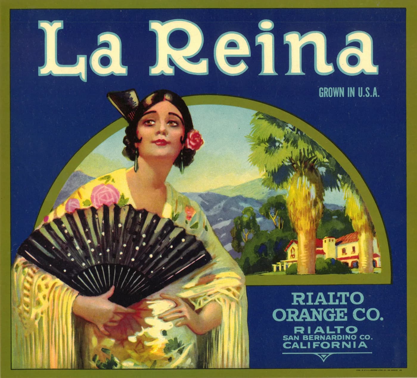 La Reina, citrus crate label, Rialto, San Bernardino Co., California, 1910-1920