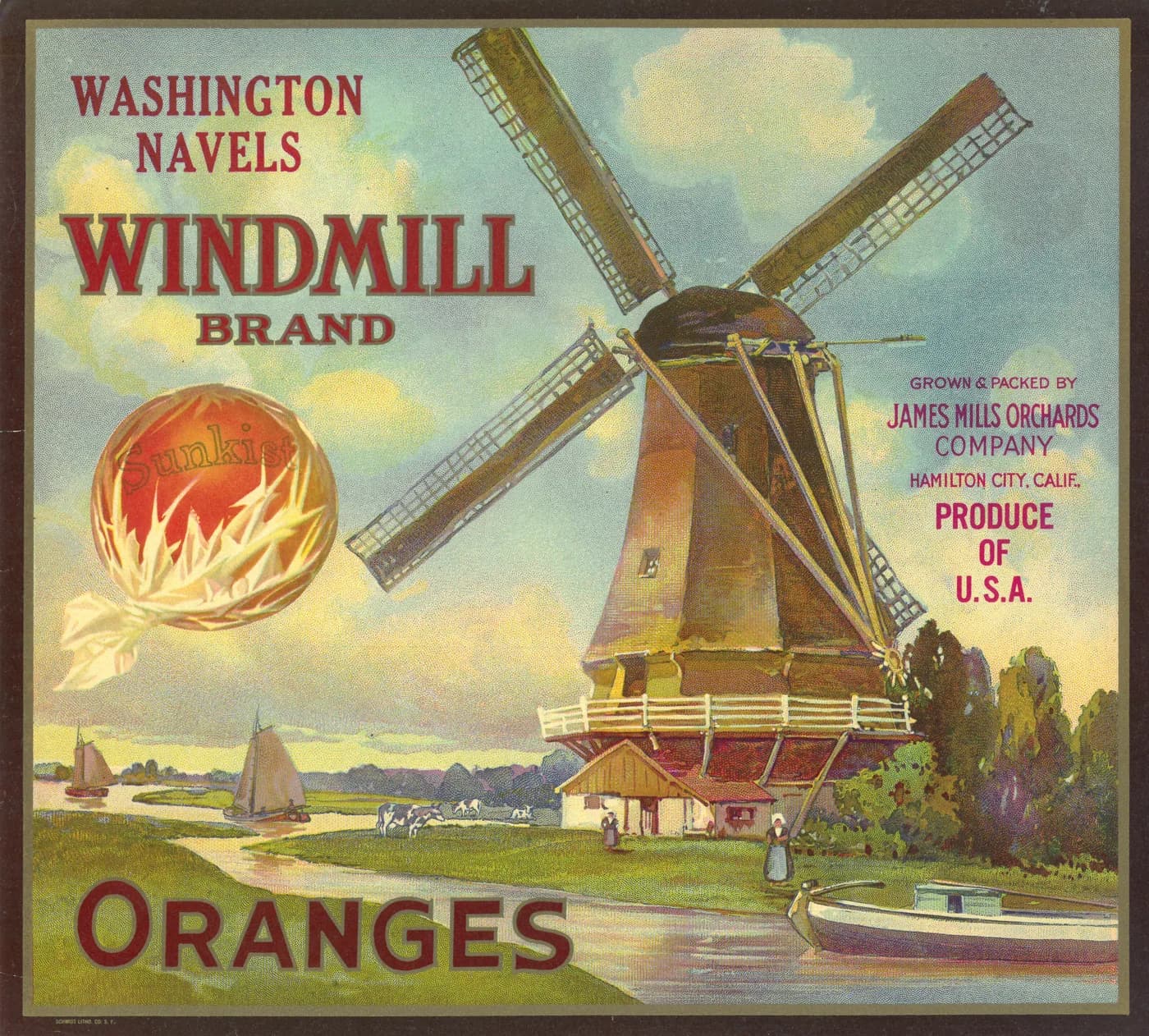 Windmill Brand, citrus crate label, washington navels, Hamilton City, Calif., 1890-1900