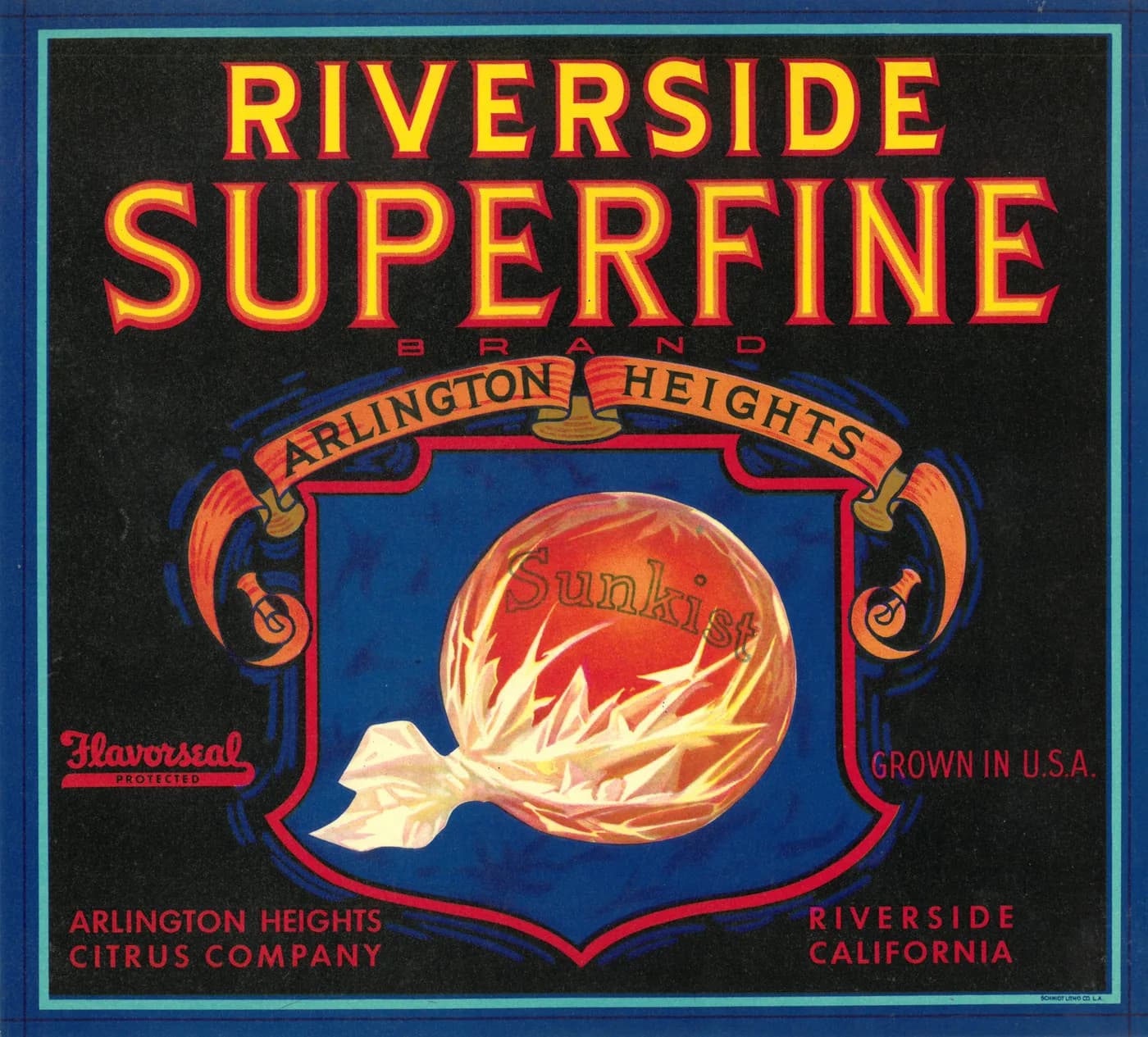 Riverside Superfine, citrus crate label, sunkist, Riverside, California, 1890-1900