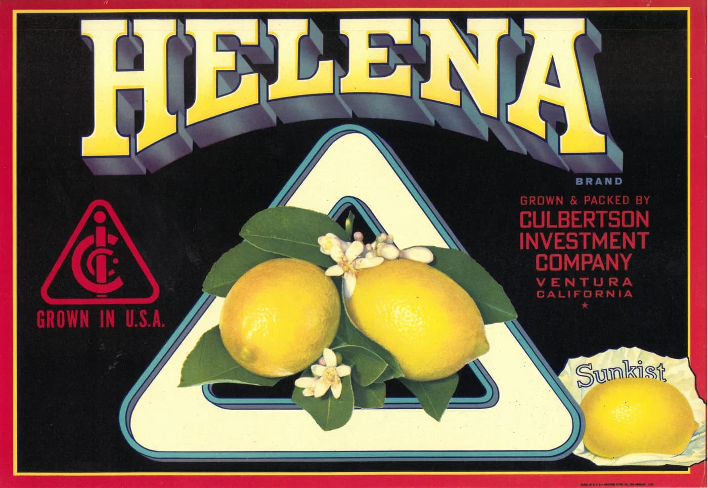 Helena, citrus crate label, lemon, Ventura, California, 1900-1910
