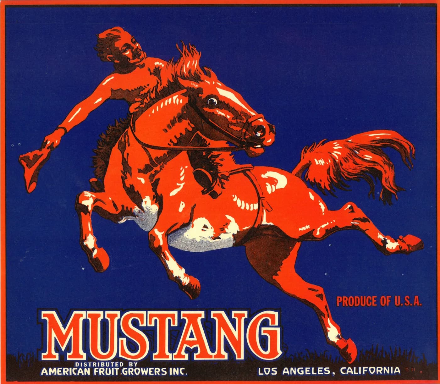 Mustang, citrus crate label, Los Angeles, California, 1890-1900