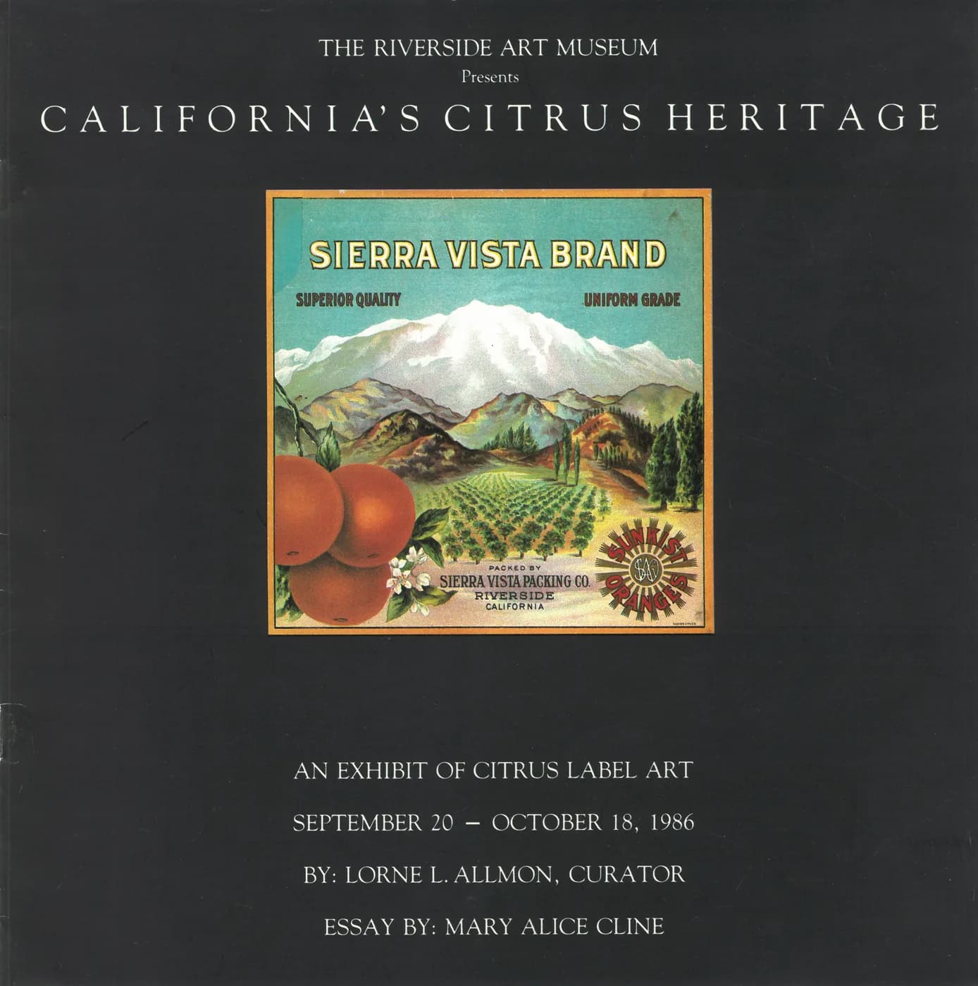 Sierra Vista Brand, citrus crate label, oranges, Riverside, California, 1940-1950