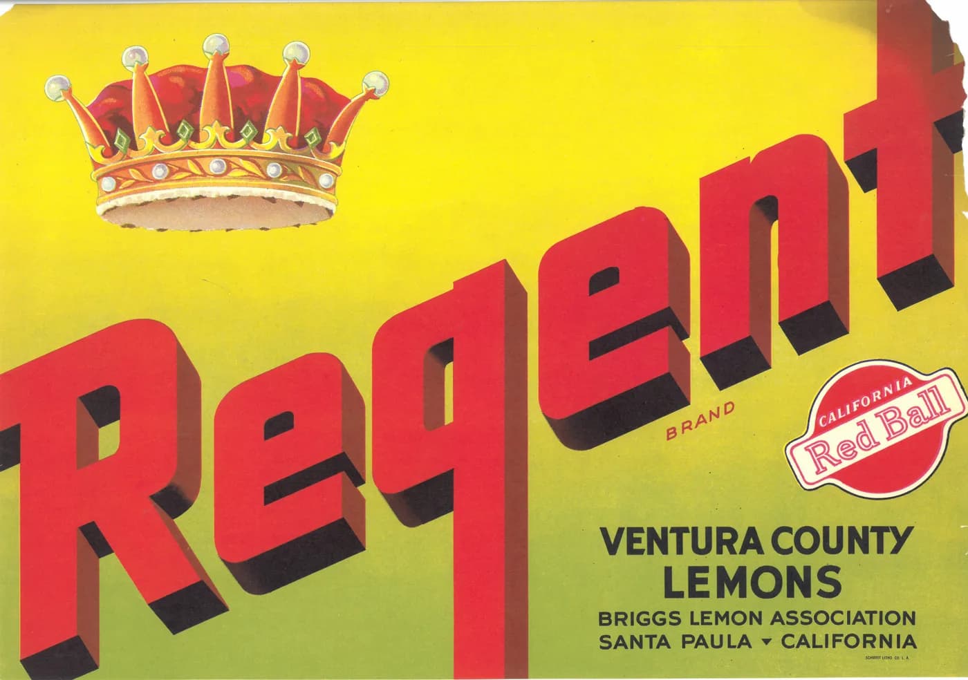 Regent, citrus crate label, lemons, Ventura County, 1890-1900