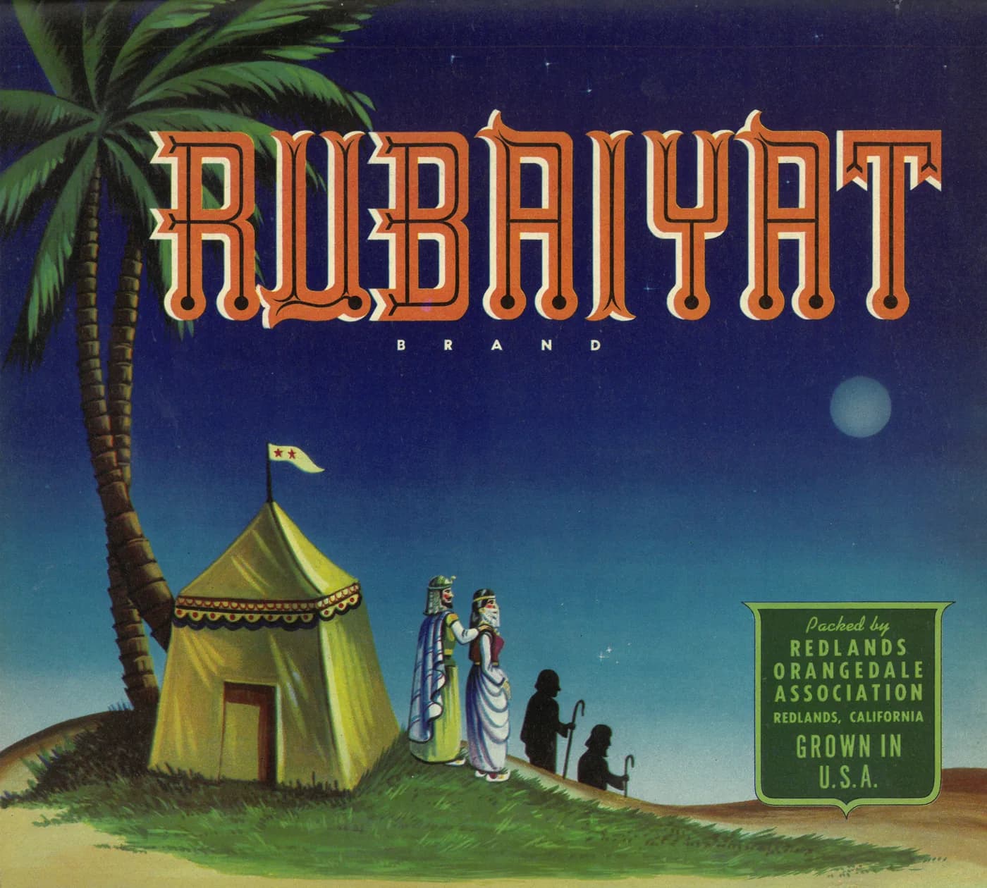 Rubaiyat, citrus crate label, Redlands, California, 1930-1940