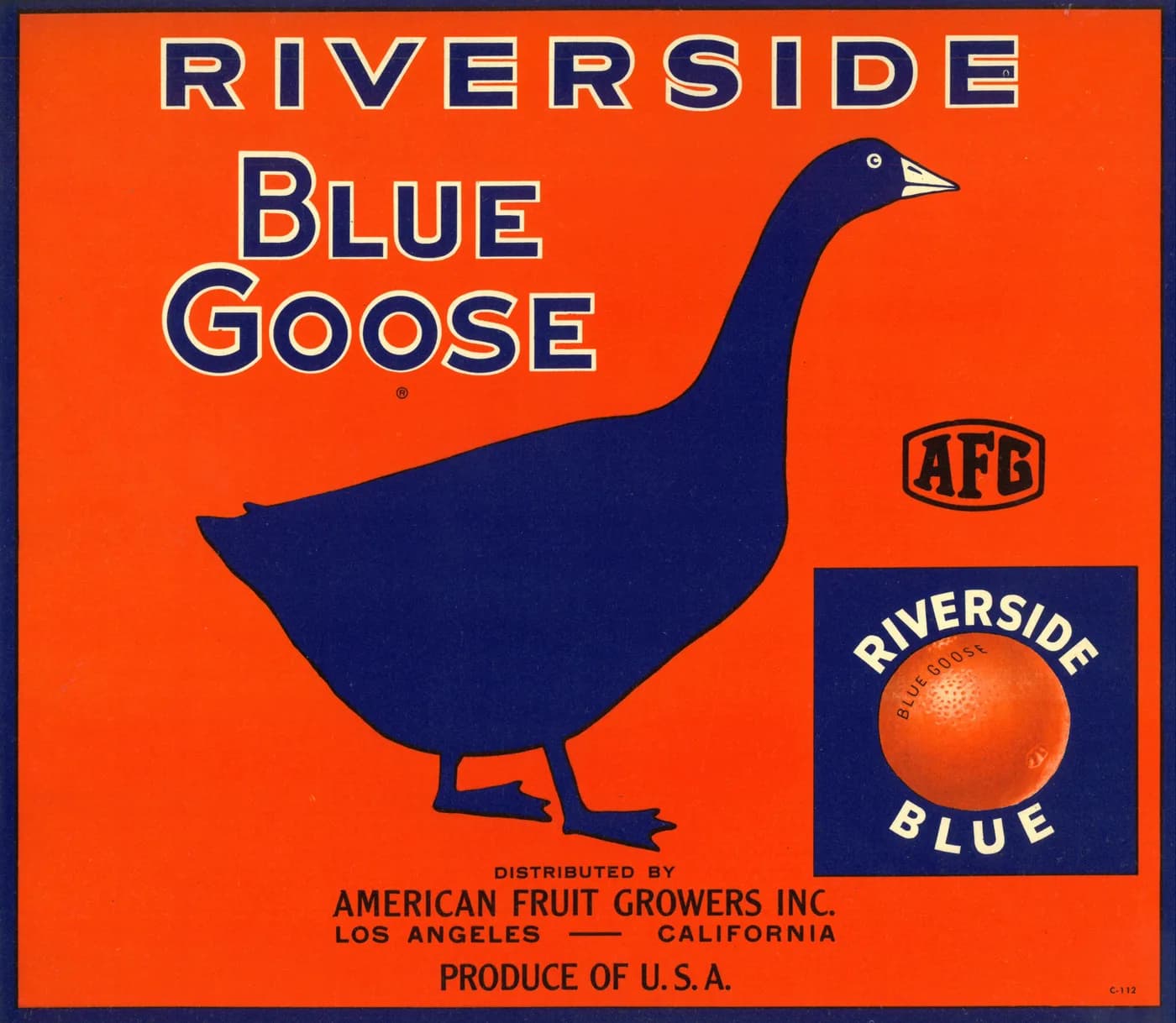 Blue Goose, citrus crate label, Riverside, 1920-1930