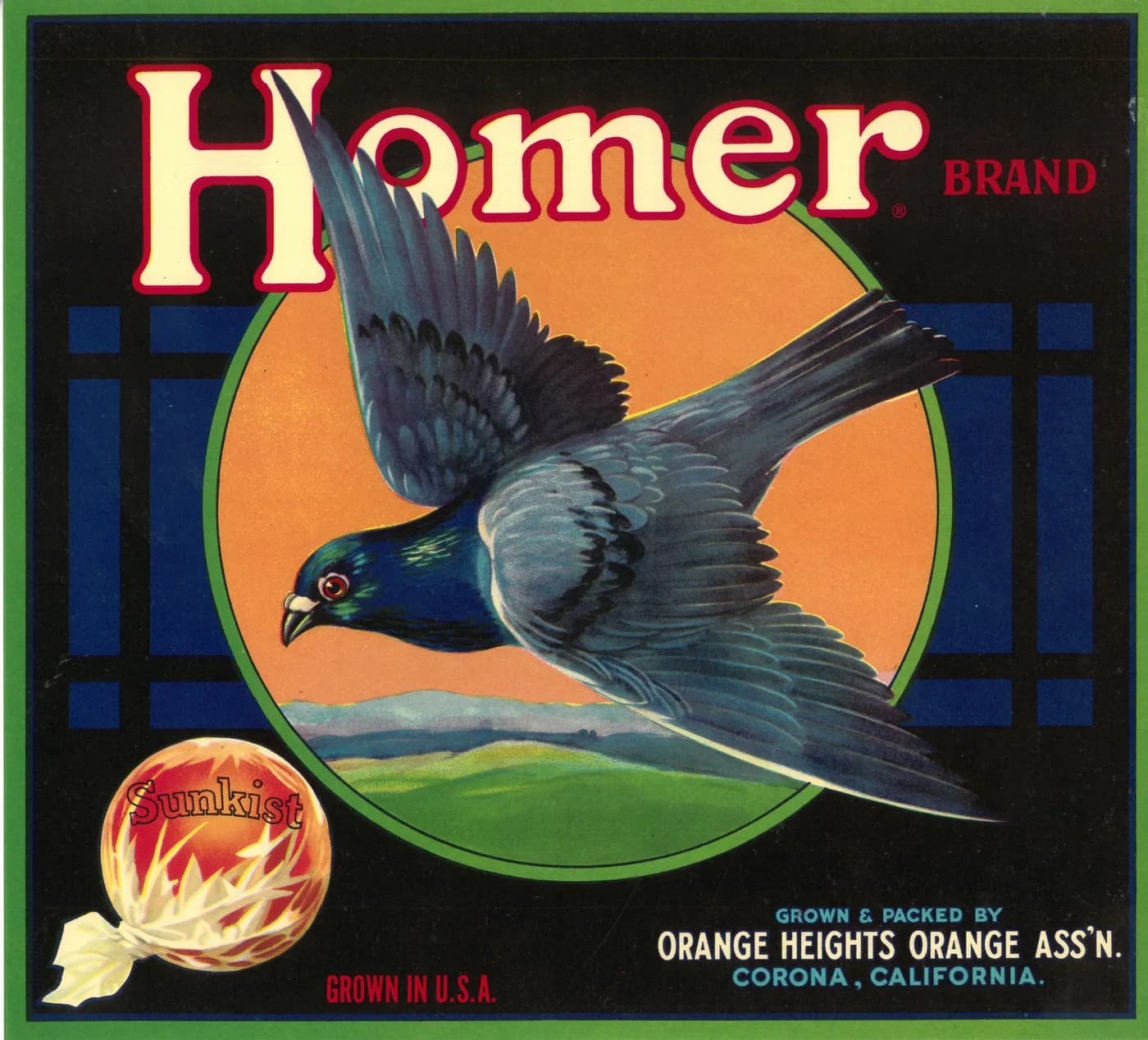 Homer, citrus crate label, sunkist, Corona, California