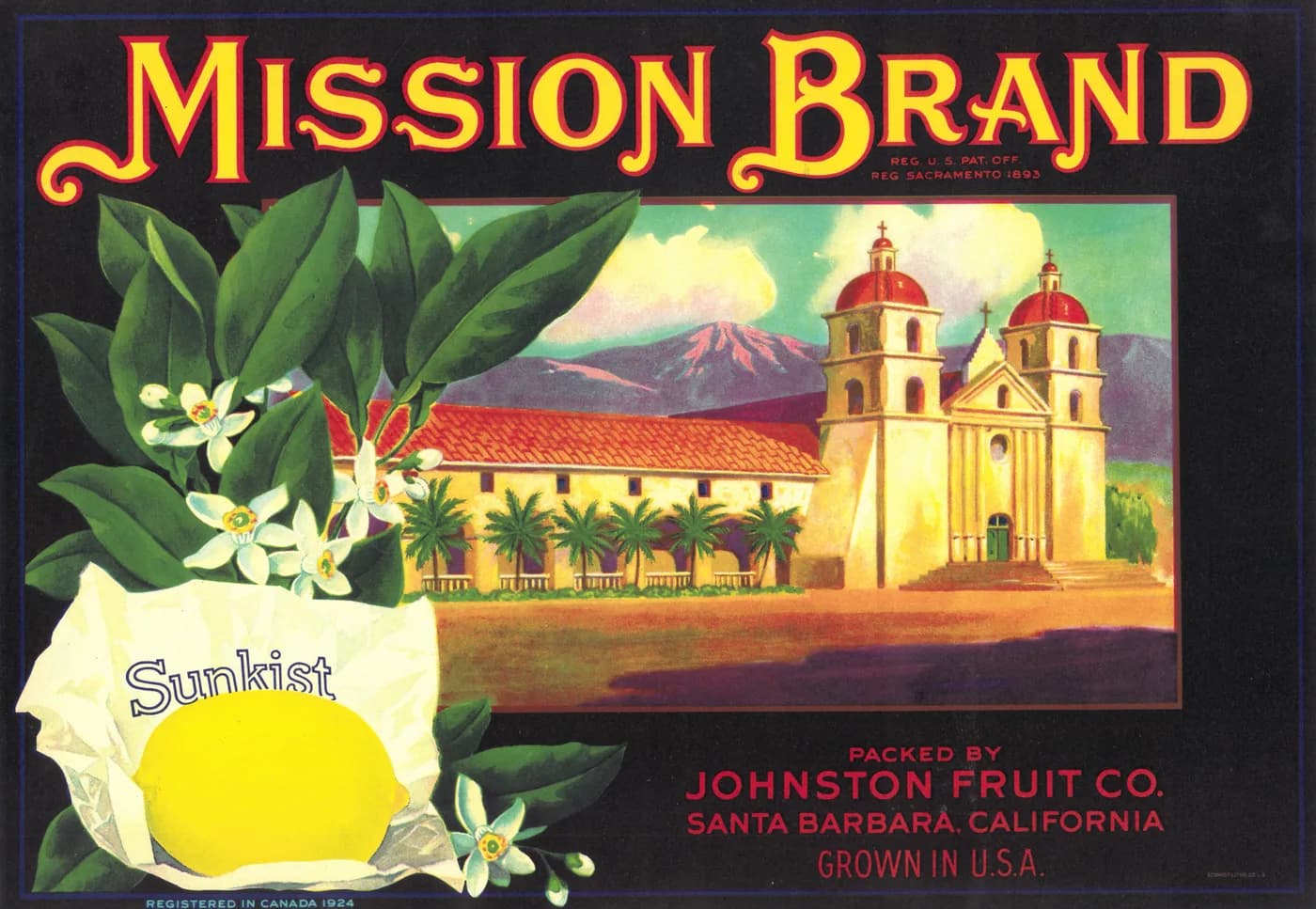 Mission Brand, citrus crate label, lemon, Santa Barbara, California, 1920-1930