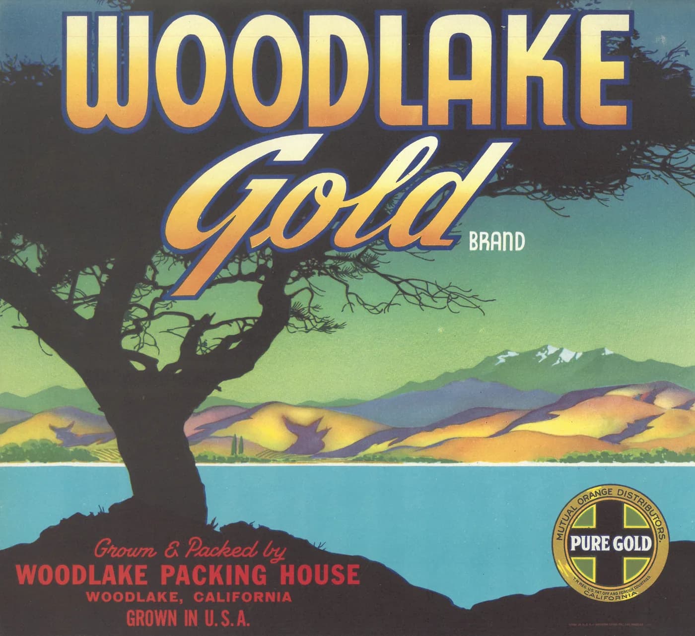 Woodlake Gold, citrus crate label, Woodlake, California, 1930-1940