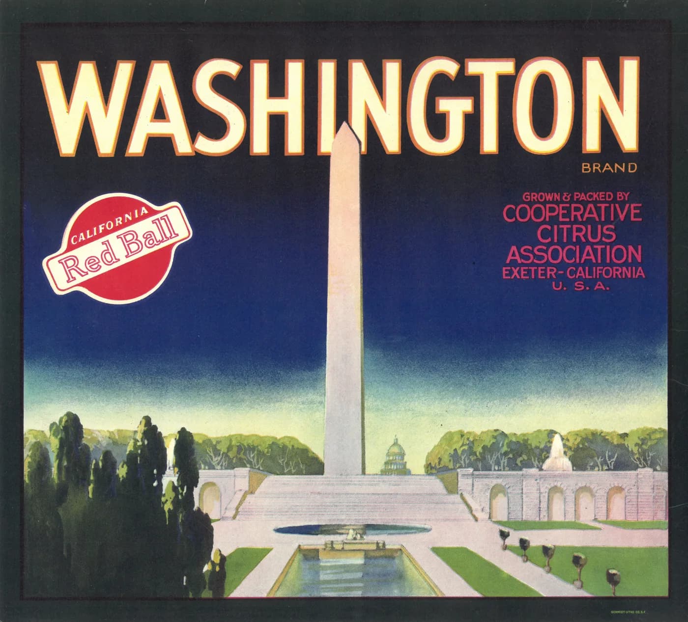 Washington, citrus crate label, navel orange, Exeter, California, U.S.A., 1890-1900
