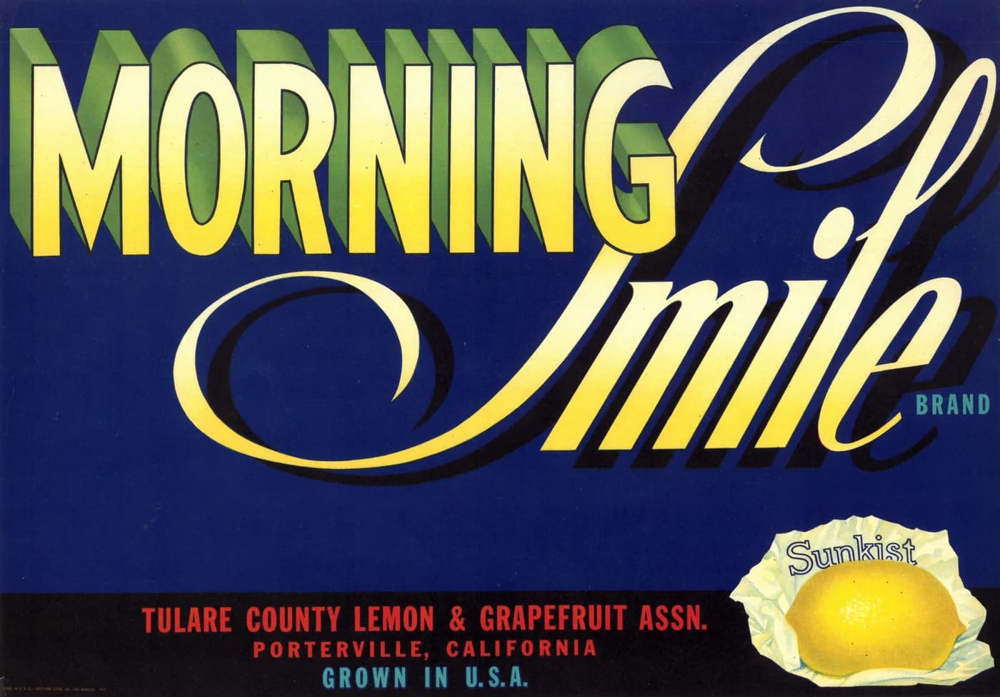 Morning Smile, citrus crate label, lemon & grapefruit, Porterville, California, ©1919