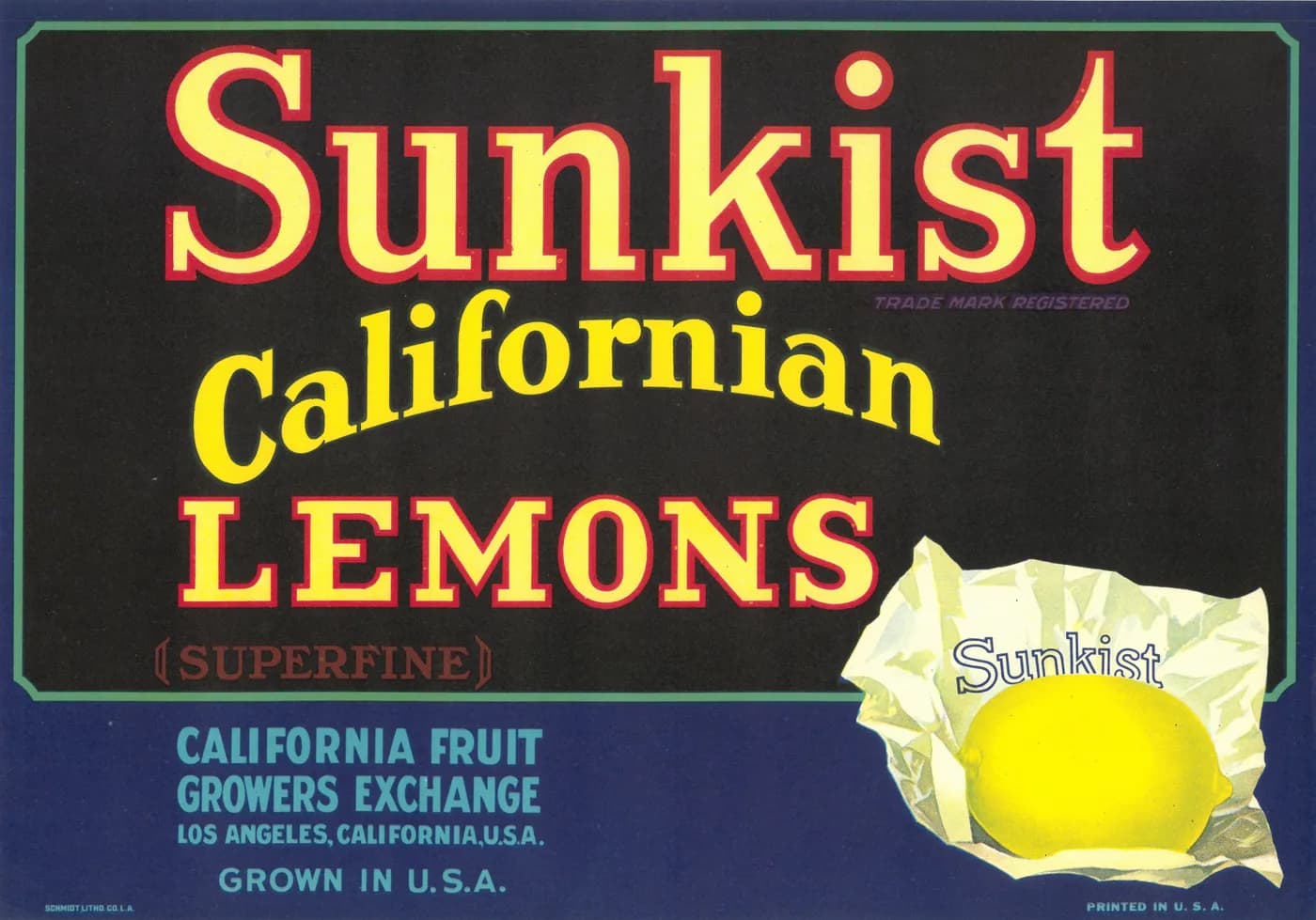 Sunkist, citrus crate label, lemons, Los Angeles, California, U.S.A., 1941