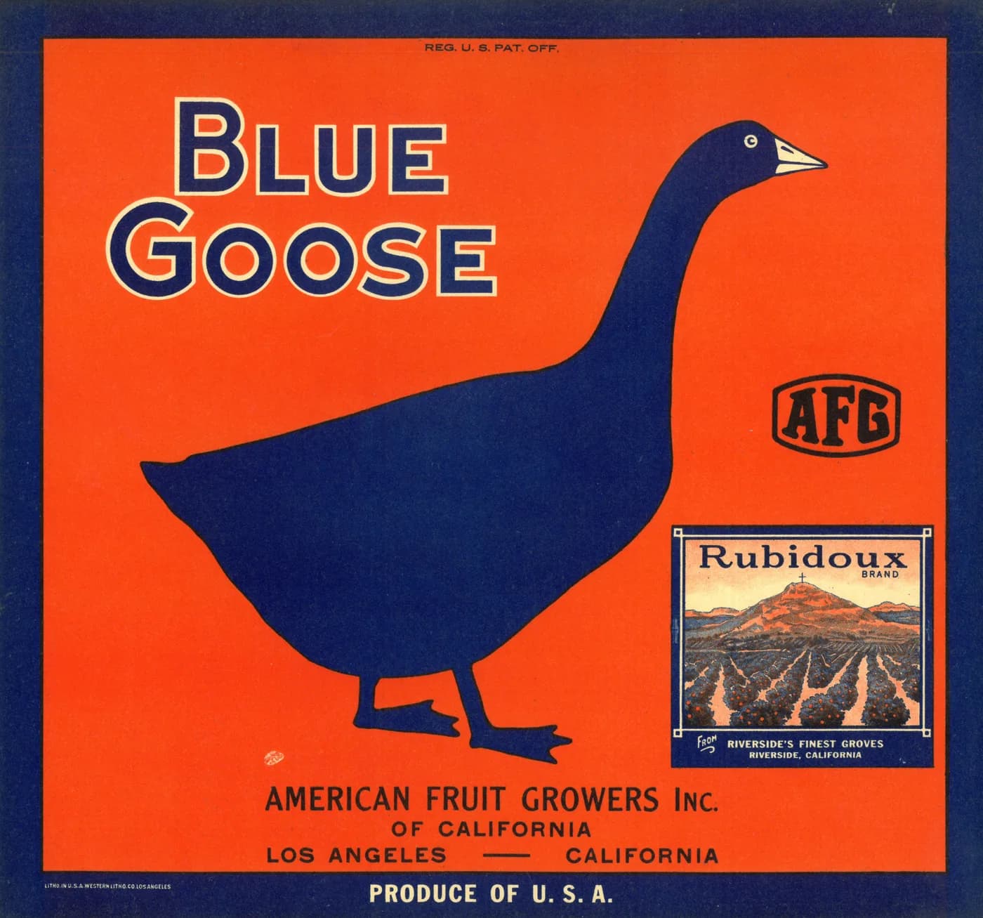 Blue Goose, citrus crate label, Los Angeles, California, 1890-1900