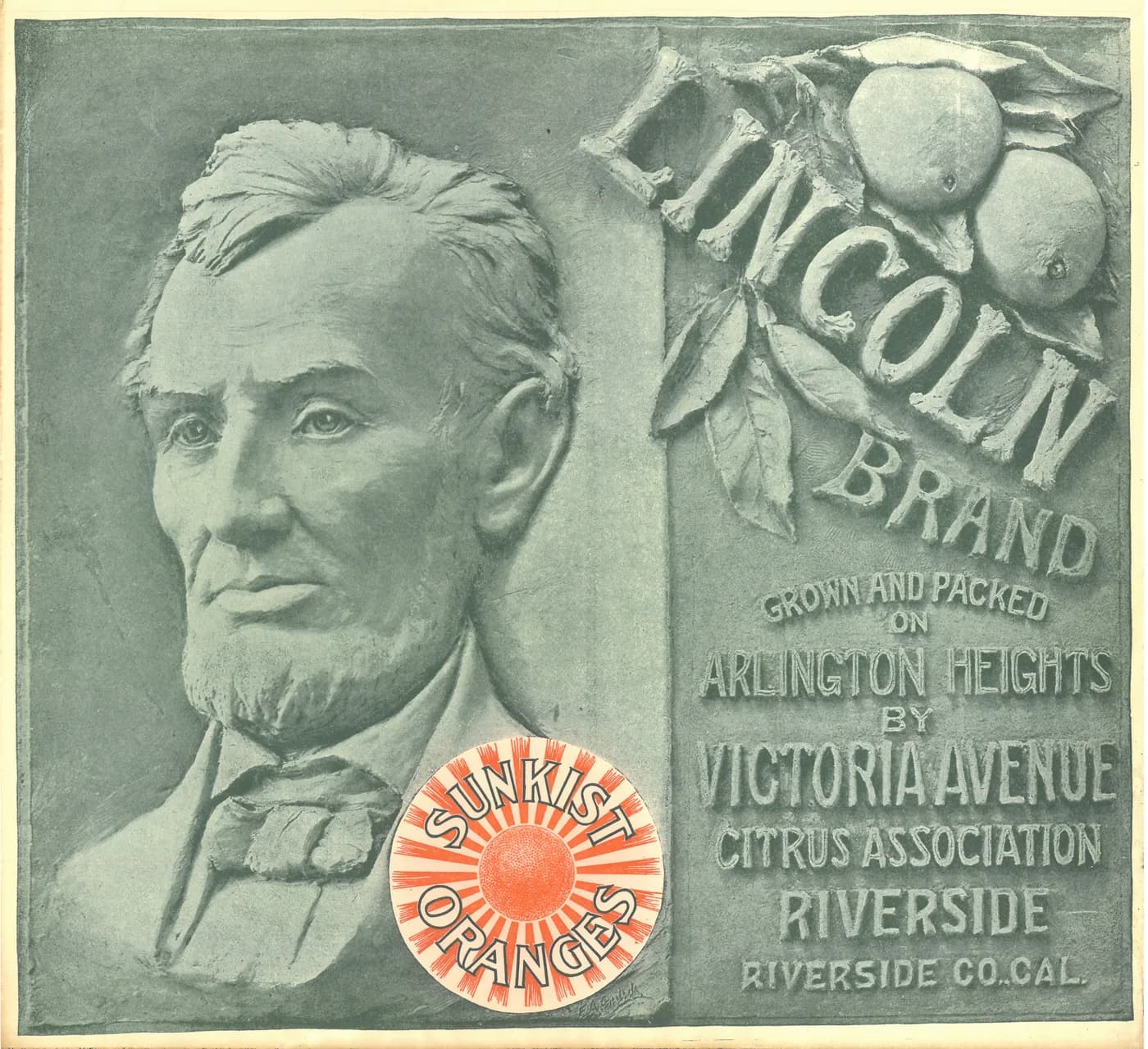 Lincoln Brand, citrus crate label, oranges, Arlington Heights, ©1936