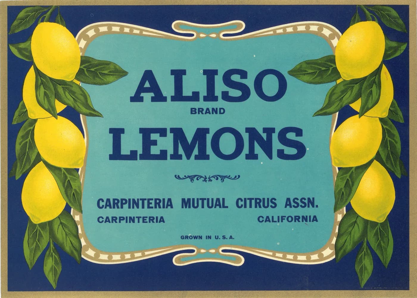Aliso, citrus crate label, lemons, Carpinteria, California, 1920-1930