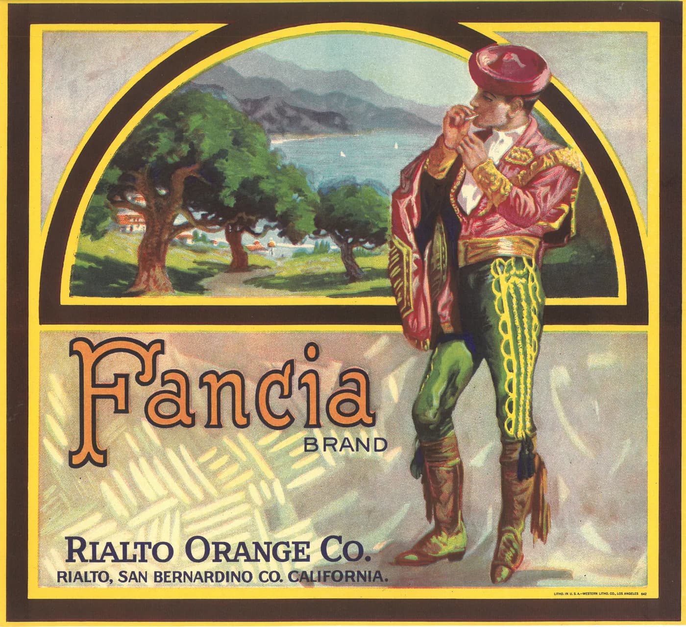 Fancia, citrus crate label, Rialto, San Bernardino Co. California, approximately 1907