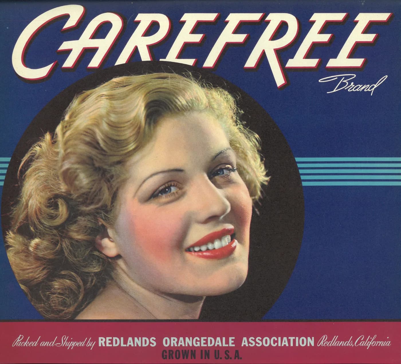 Carefree, citrus crate label, Redlands, California, 1920-1930