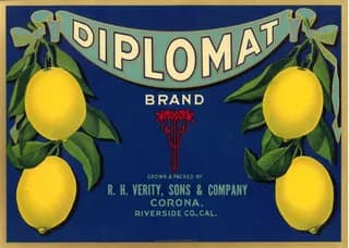 Diplomat, citrus crate label, lemon, Corona, Riverside Co., Cal., 1928