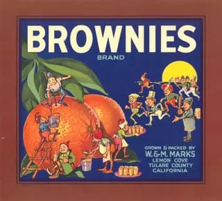 Brownies, citrus crate label, oranges, Lemon Cove, Tulare County, California, 1910-1920