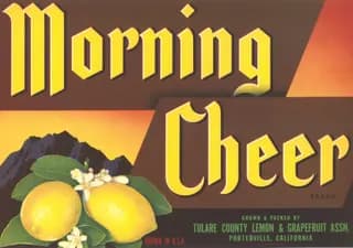 Morning Cheer, citrus crate label, lemon, Porterville, California, 1920-1930