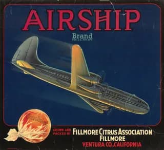 Airship, citrus crate label, sunkist, Ventura Co. California, 1932