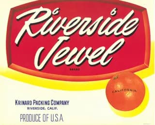 Riverside Jewel, citrus crate label, orange, Riverside, Calif., 1940-1950