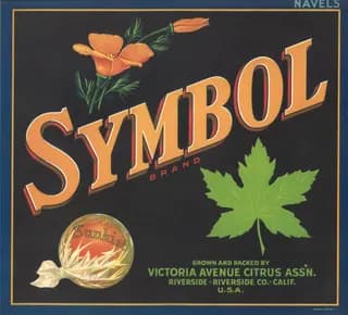 Symbol, citrus crate label, navels, Riverside, Riverside Co., Calif., U.S.A., 1924