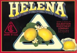 Helena, citrus crate label, lemon, Ventura, California, 1900-1910