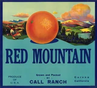 Red Mountain, citrus crate label, orange, Corona, California, 1920-1930
