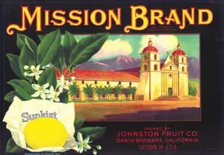 Mission Brand, citrus crate label, lemon, Santa Barbara, California, 1920-1930