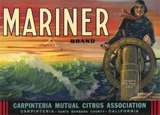 Mariner, citrus crate label, Carpinteria, Santa Barbara County, California, 1934