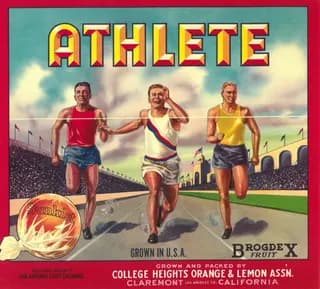Athlete, citrus crate label, sunkist, Claremont, Los Angeles Co., California, 1924