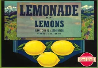 Lemonade, citrus crate label, lemons, Ivanhoe, California, ©1925; 1929