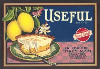 Useful, citrus crate label, lemon, Fallbrook, San Diego Co., California, 1900-1910