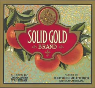 Solid Gold Brand, citrus crate label, Exeter, Tulare Co., Cal., 1890-1900