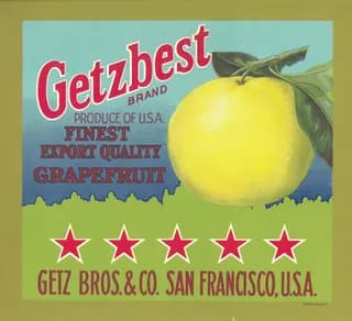 Getzbest, citrus crate label, grapefruit, U.S.A., 1890-1900