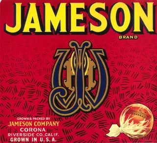 Jameson, citrus crate label, sunkist, Corona, Riverside Co., Calif., 1890-1900