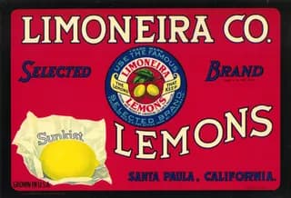 Limoneira Co., citrus crate label, lemons, Santa Paula, California, 1927