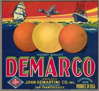 DEMARCO, citrus crate label, citrus (unspecified), San Francisco, U.S.A., 1910-1920