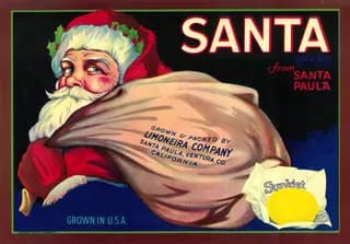 Santa, citrus crate label, lemon, Santa Paula, Ventura Co., California, 1924