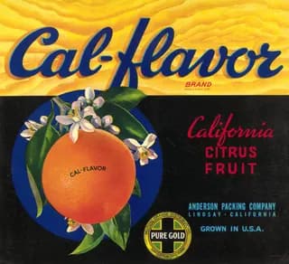 Cal-flavor, citrus crate label, citrus fruit, Lindsay, California, 1920-1930