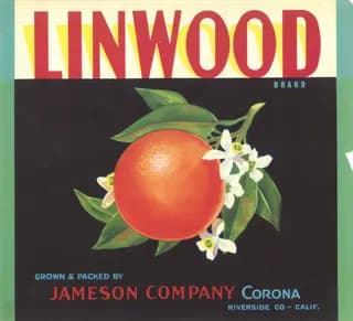 Linwood, citrus crate label, orange, Corona, Riverside Co., Calif., 1890-1900